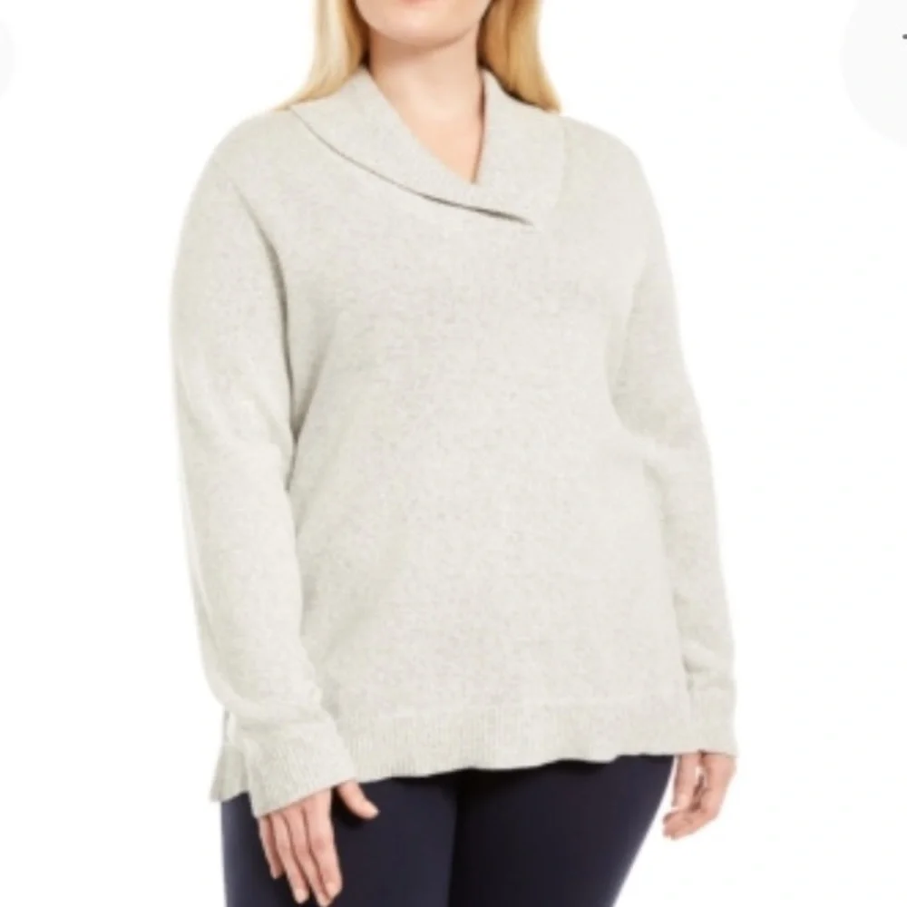 NEW Karen Scott Marled Shawl Collar Tunic Sweater, Size 0X, Gray White